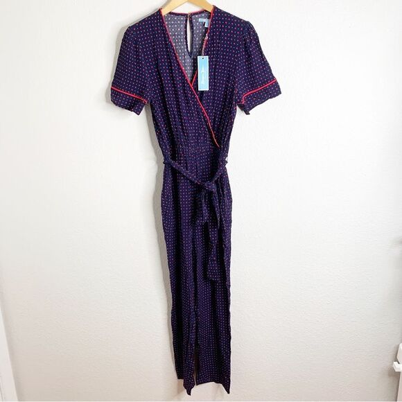 Draper James Navy Self Tie Romper Jumpsuit Size Medium - Picture 2 of 6